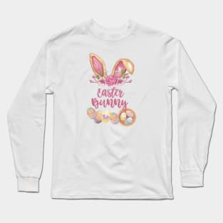 Easter Bunny Ears with Flowers and Easter Eggs Long Sleeve T-Shirt